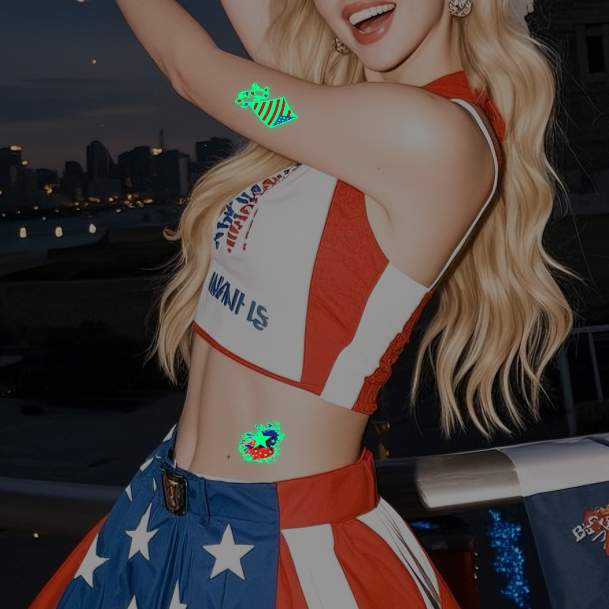 Patriotic USA 250th Anniversary Glow-in-the-Dark Temporary Tattoos Bulk - 1776 Independence Day Night Light Face Stickers, Waterproof Party Supplies, MOQ 200
