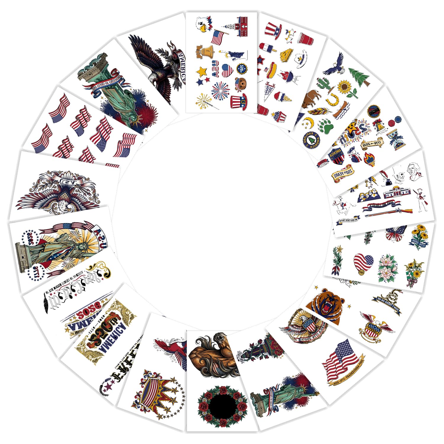 30-Sheet 250th Anniversary Patriotic Tattoo & Face Sticker Pack 8