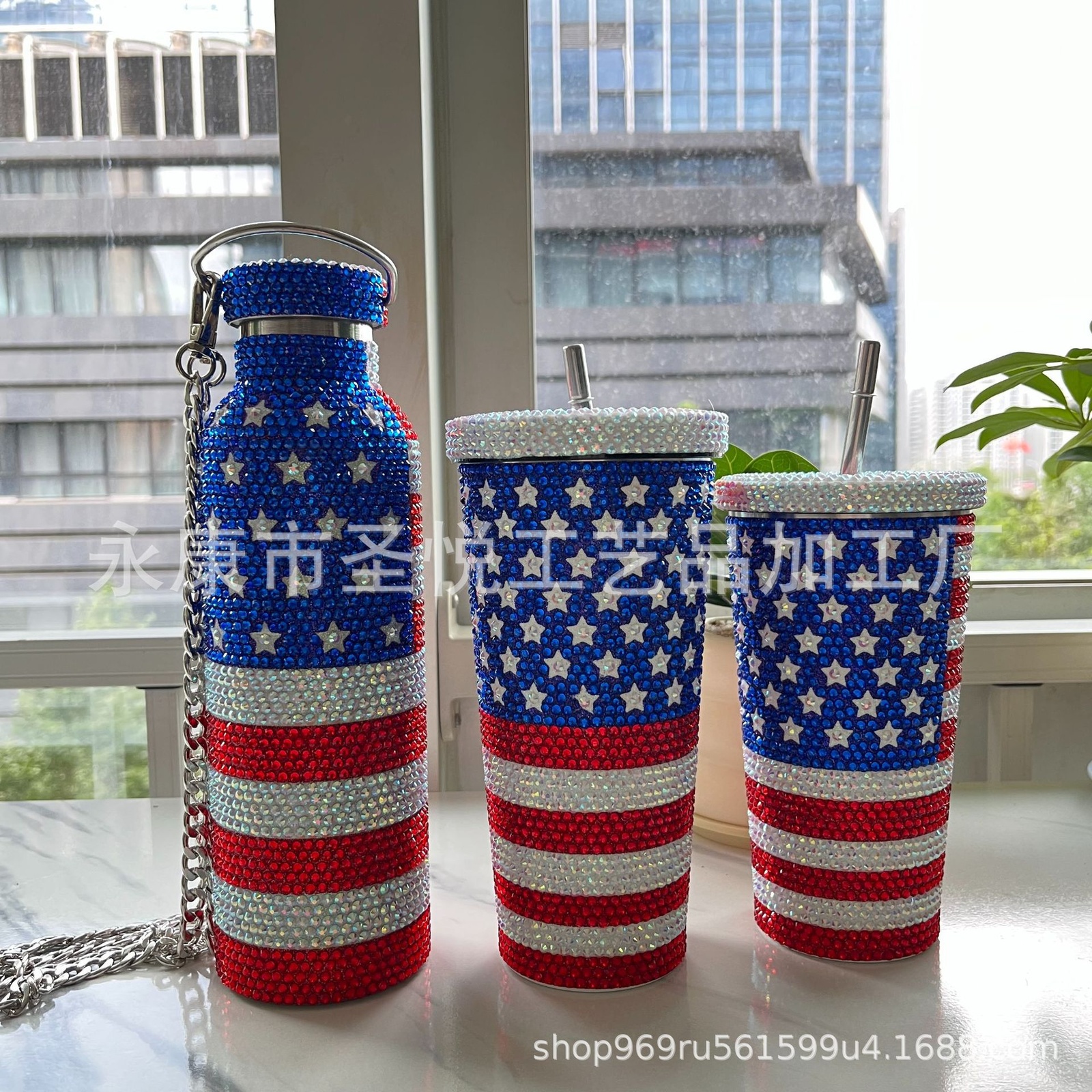 Patriotic USA Flag 40oz Stanley-Style Insulated Tumbler Bulk