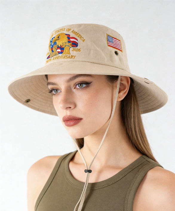 Patriotic 250th Anniversary Embroidered Bucket Hat β USA Flag Eagle Design Sun Hat, Independence Day Wholesale Cap
