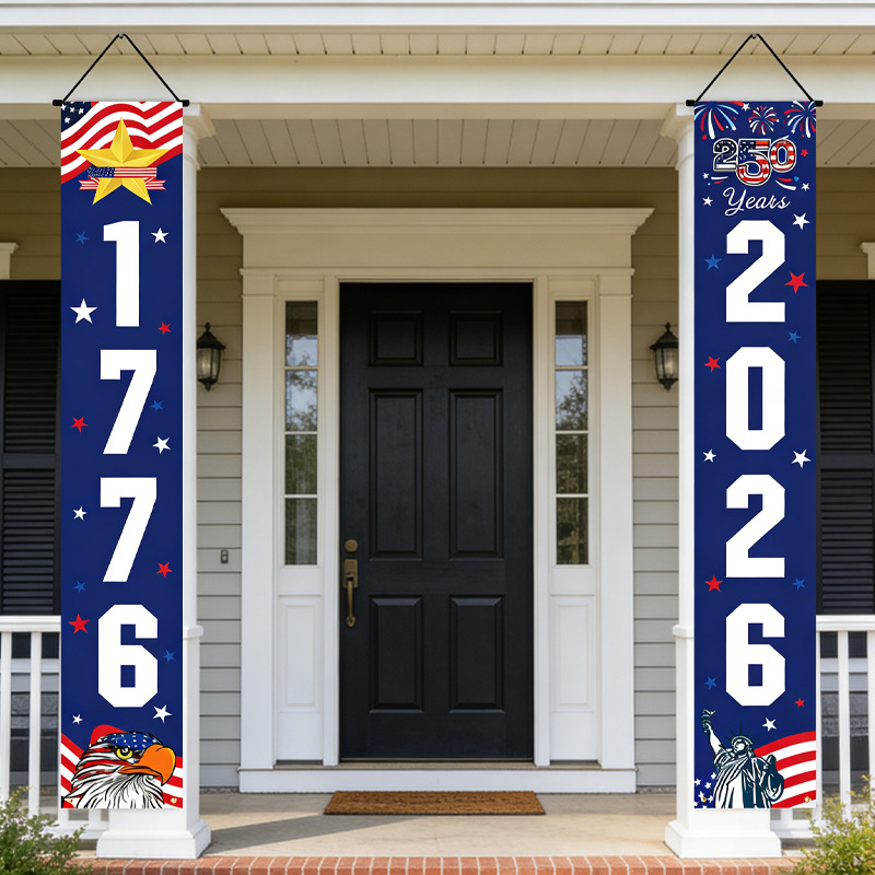 Patriotic 250th Anniversary Door Banner Couplet Bulk Wholesale USA 1776-2026 Independence Day Porch Hanging Flag 30x180cm 9 Designs America Semi-Circle Door Decor