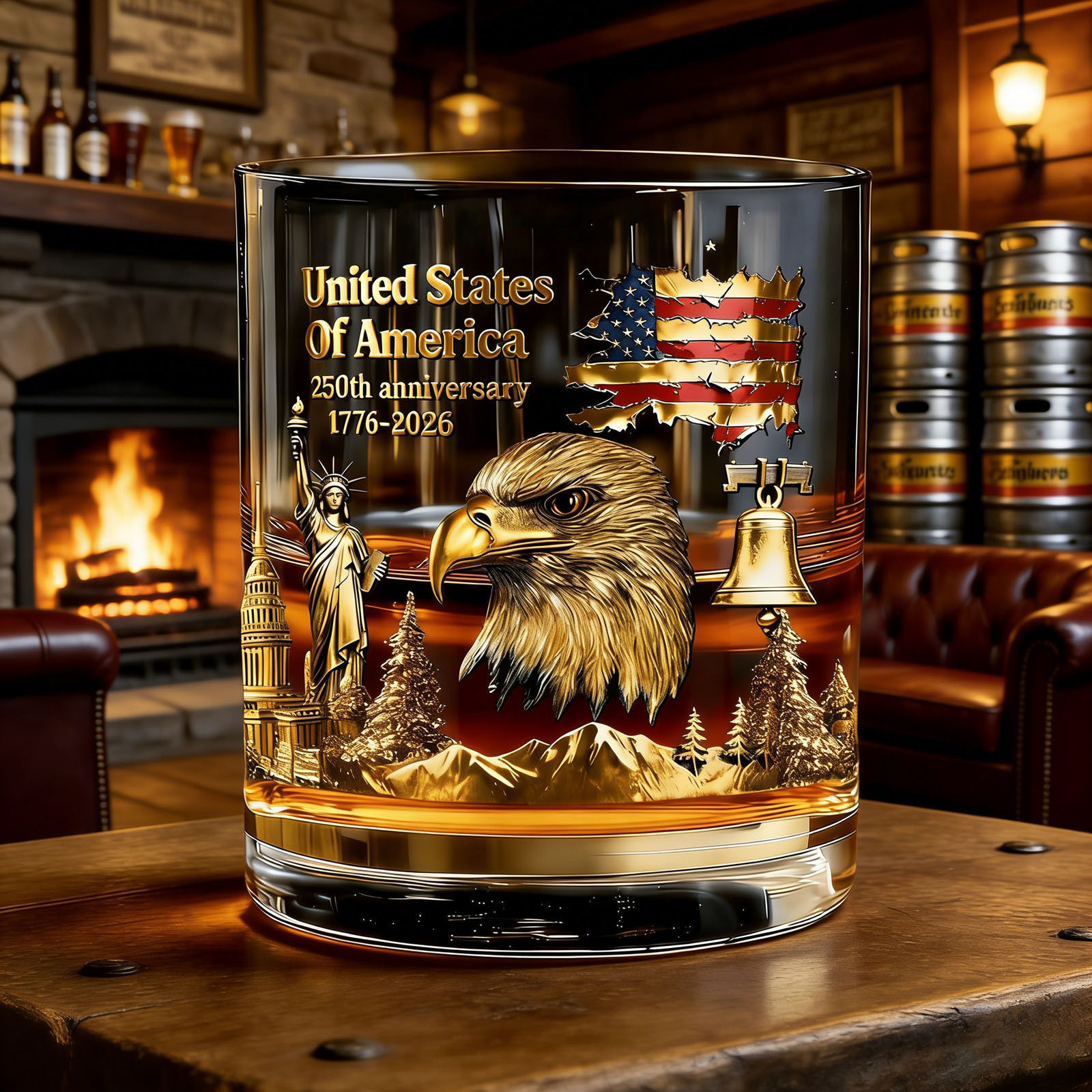 USA 250th Anniversary Eagle Whiskey Glass 1776-2026 Patriotic Commemorative Shot Glass Bulk Wholesale Independence Day Party Event Supplies America Heritage Bald Eagle Flag DesignMOQ 10