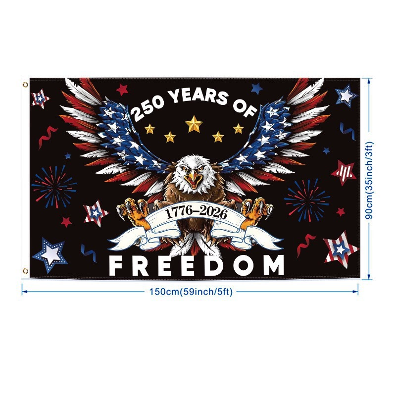Patriotic 250th Anniversary Flag 10 Designs Bulk, 1776-2026 Commemorative Outdoor Banner, Wholesale Polyester Spring Fabric 90x150cm for Independence Day, Events, Municipal Decorations