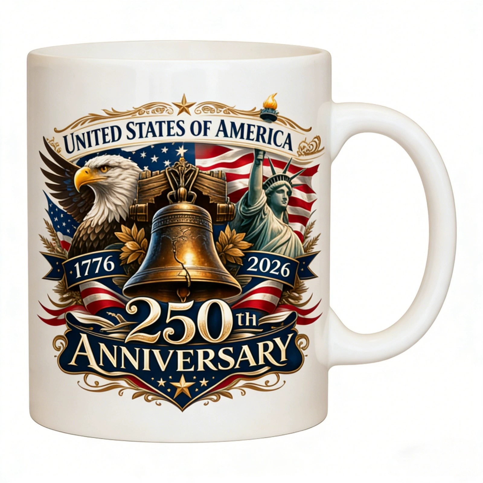 250th Anniversary Independence Day Ceramic Mug Bulk - 330ml USA Freedom Memorial Coffee Cup Wholesale for Patriotic Events, Offices and America 250 Celebrations