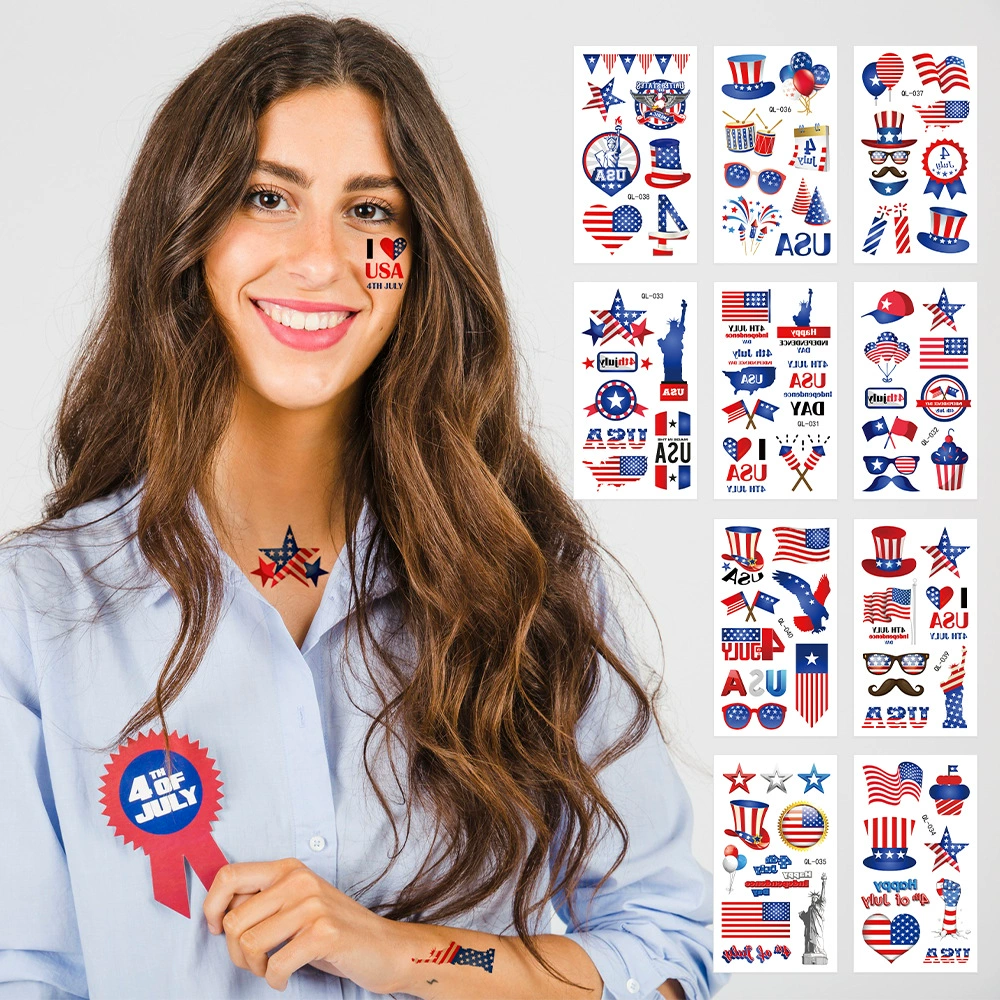 Patriotic 250th Independence Day Temporary Tattoos Bulk Wholesale USA Flag Face Tattoos 4th of July Party Supplies 1776-2026 Waterproof Safe Skin-Friendly MOQ 60 Pack