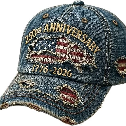 Patriotic Denim Embroidered Cap Bulk β 250th Anniversary 1776-2026 Distressed Baseball Hat, America Wholesale