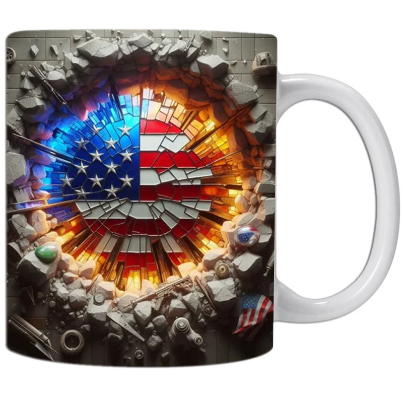 Patriotic Independence Day Ceramic Coffee Mug, 4th of July USA Flag Design 11oz, Bulk Wholesale, MOQ 10 Units