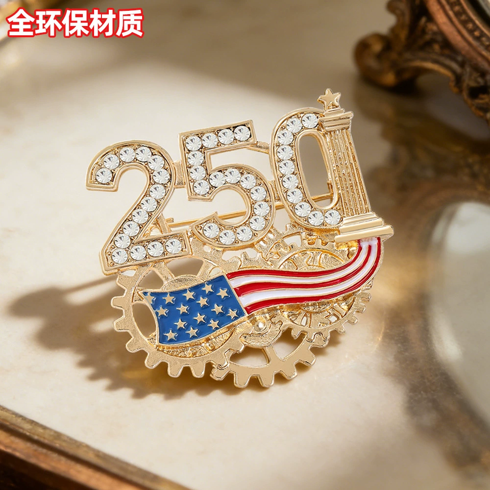 USA 250th Anniversary Patriotic Brooch Pin Bulk Wholesale, Rhinestone Eagle Flag Memorial Badge for Independence Day Events, Parades & Celebrations - Gold & Silver