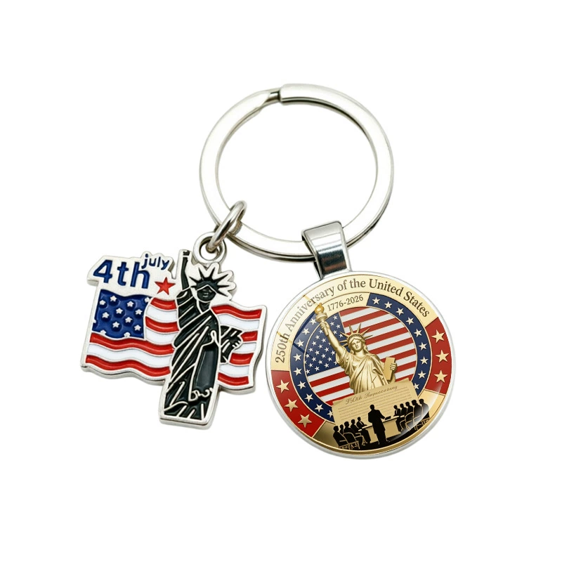USA 250th Anniversary Zinc Alloy Keychain Pendant, 1776-2026 Commemorative Car Charm Bulk Wholesale - 12 Patriotic Designs, Independence Day Souvenir Gift for 4th of July Events
