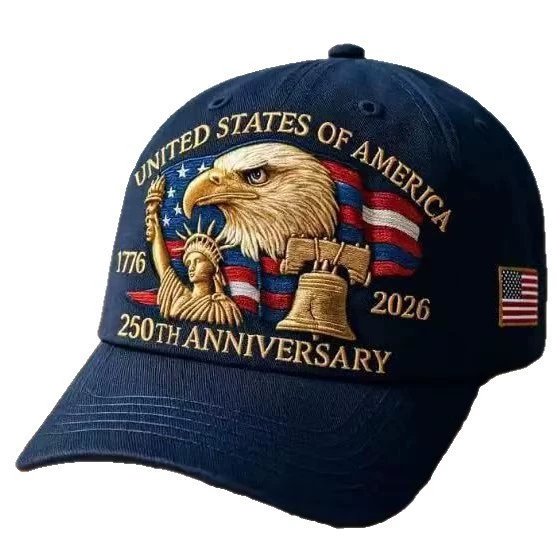 Patriotic USA 250th Anniversary Baseball Cap, Heat-Transfer Printed American Flag Cotton Cap for Independence Day Celebration, Bulk Wholesale