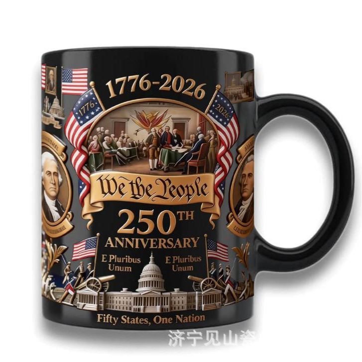 250th Anniversary Patriotic Ceramic Coffee Mug 1776-2026, Bulk Wholesale USA Flag Commemorative Gift Cup with Custom Logo, 11oz Ceramic Mug for Independence Day Events, Parades, Fundraisers