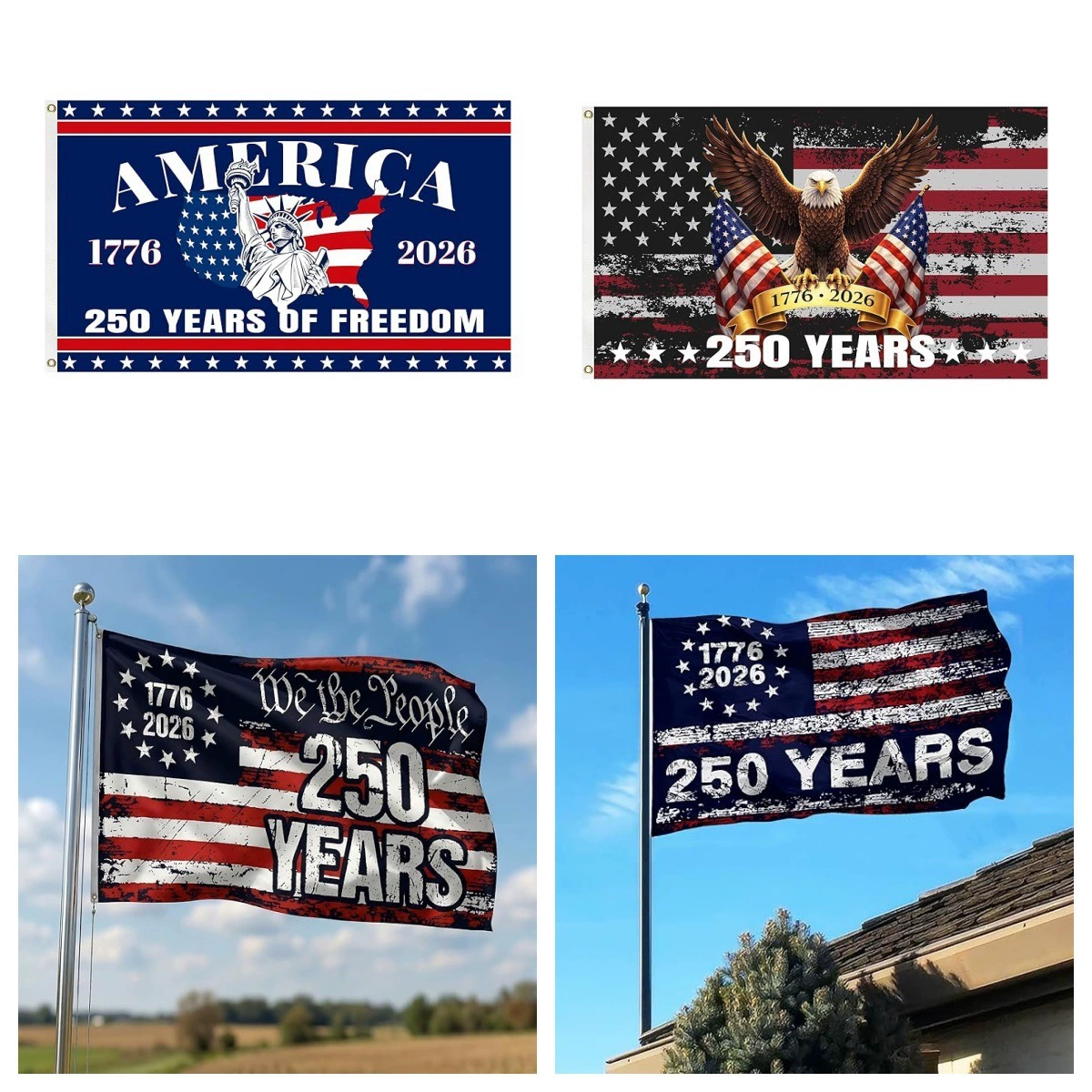 USA 250th Anniversary Double-Sided Patriotic Flag Bulk Wholesale - 1776-2026 Independence Day Outdoor Garden Flag for Events, Parades & Municipal Celebrations