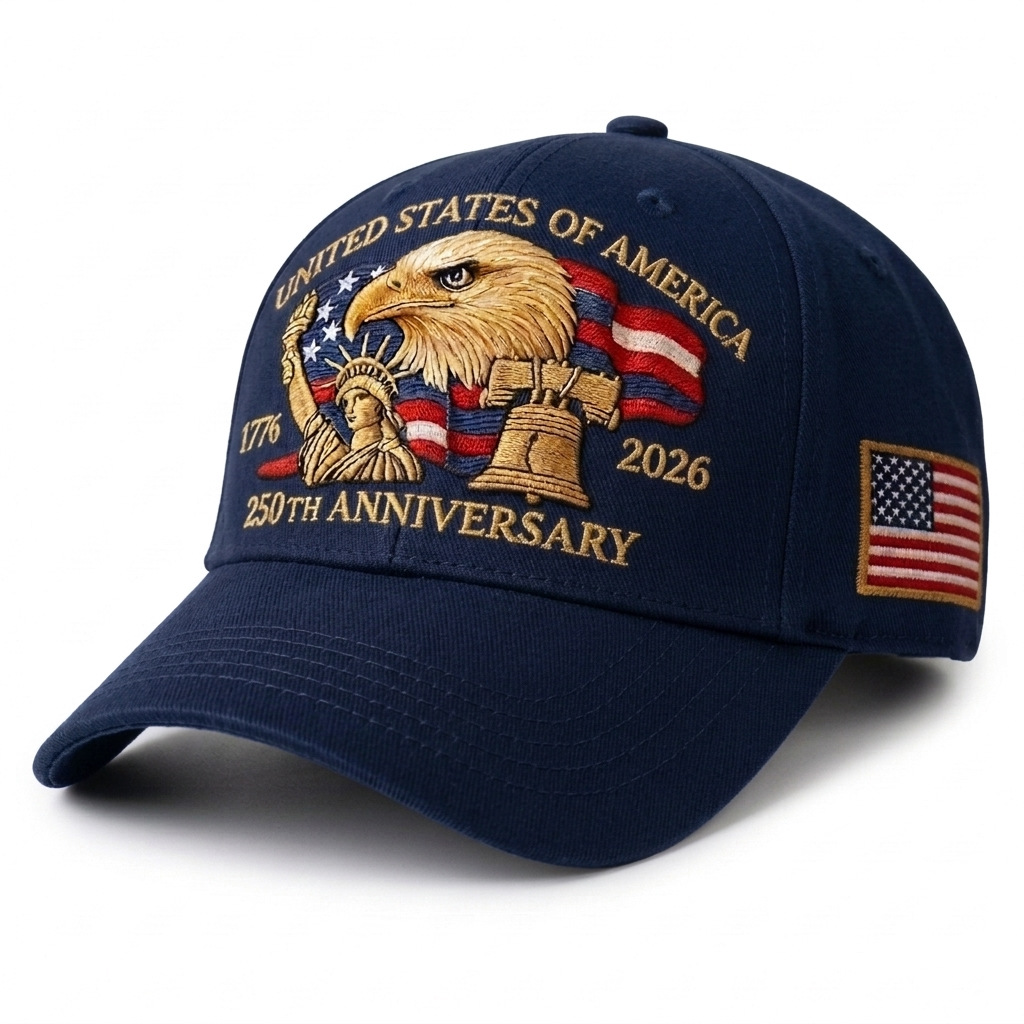 Patriotic USA 250th Anniversary Embroidered Baseball Cap - Eagle & Statue of Liberty, Adjustable Cotton Cap for July 4th, Bulk Wholesale