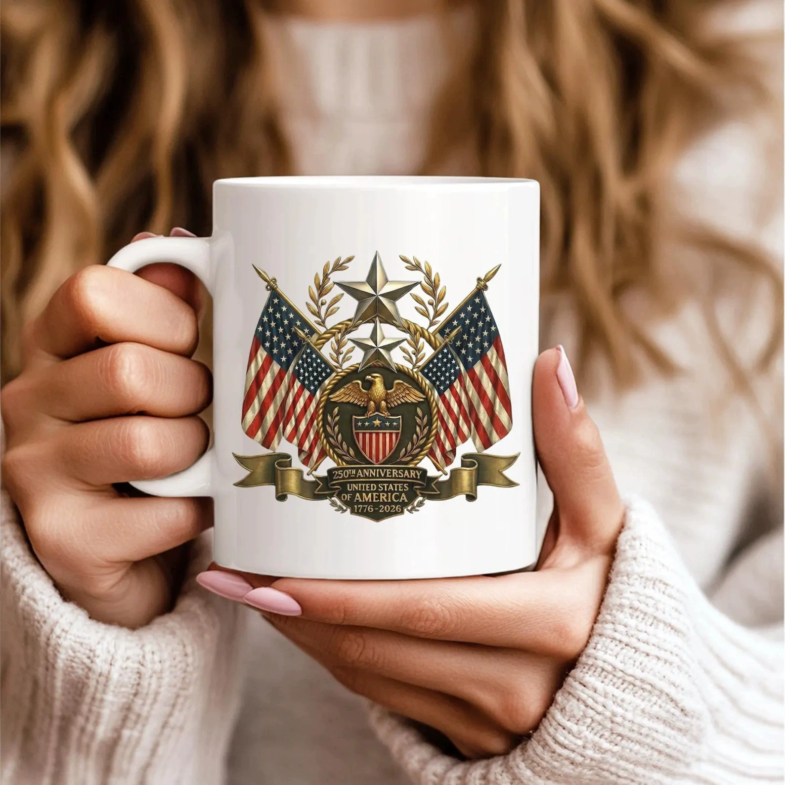 Patriotic USA 250th Anniversary Ceramic Coffee Mug Eagle Flag Print Bulk Wholesale Independence Day Souvenir 1776-2026 Commemorative Gift