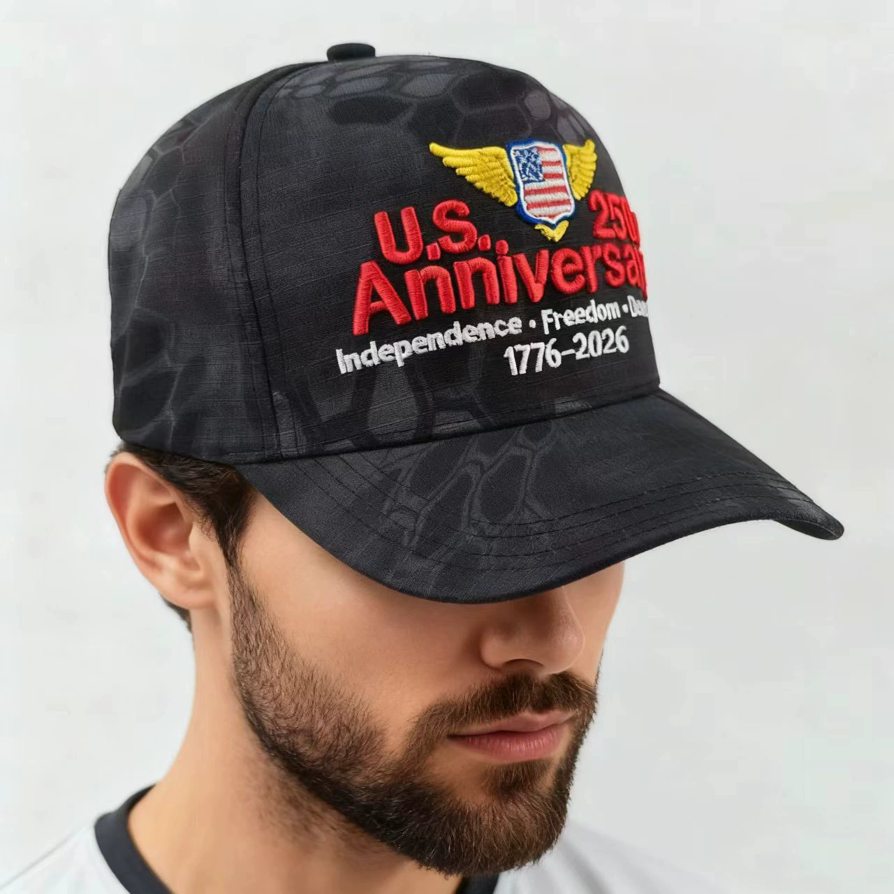 Patriotic USA 250th Anniversary Embroidered Baseball Cap - 7 Colors Bulk Wholesale, 1776-2026 Independence Day Flag Cap Adjustable Breathable Sun Hat