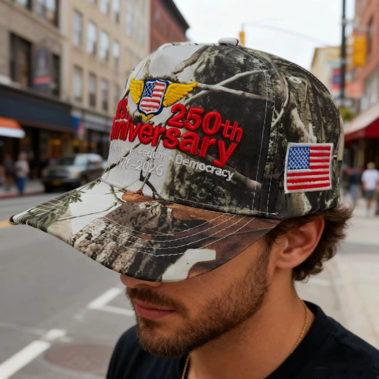 Patriotic USA 250th Anniversary Embroidered Baseball Cap - 7 Colors Bulk Wholesale, 1776-2026 Independence Day Flag Cap Adjustable Breathable Sun Hat
