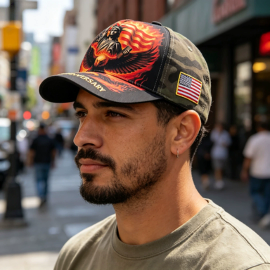 USA 250th Anniversary Flame Eagle Embroidered Baseball Cap - Patriotic Bulk Wholesale
