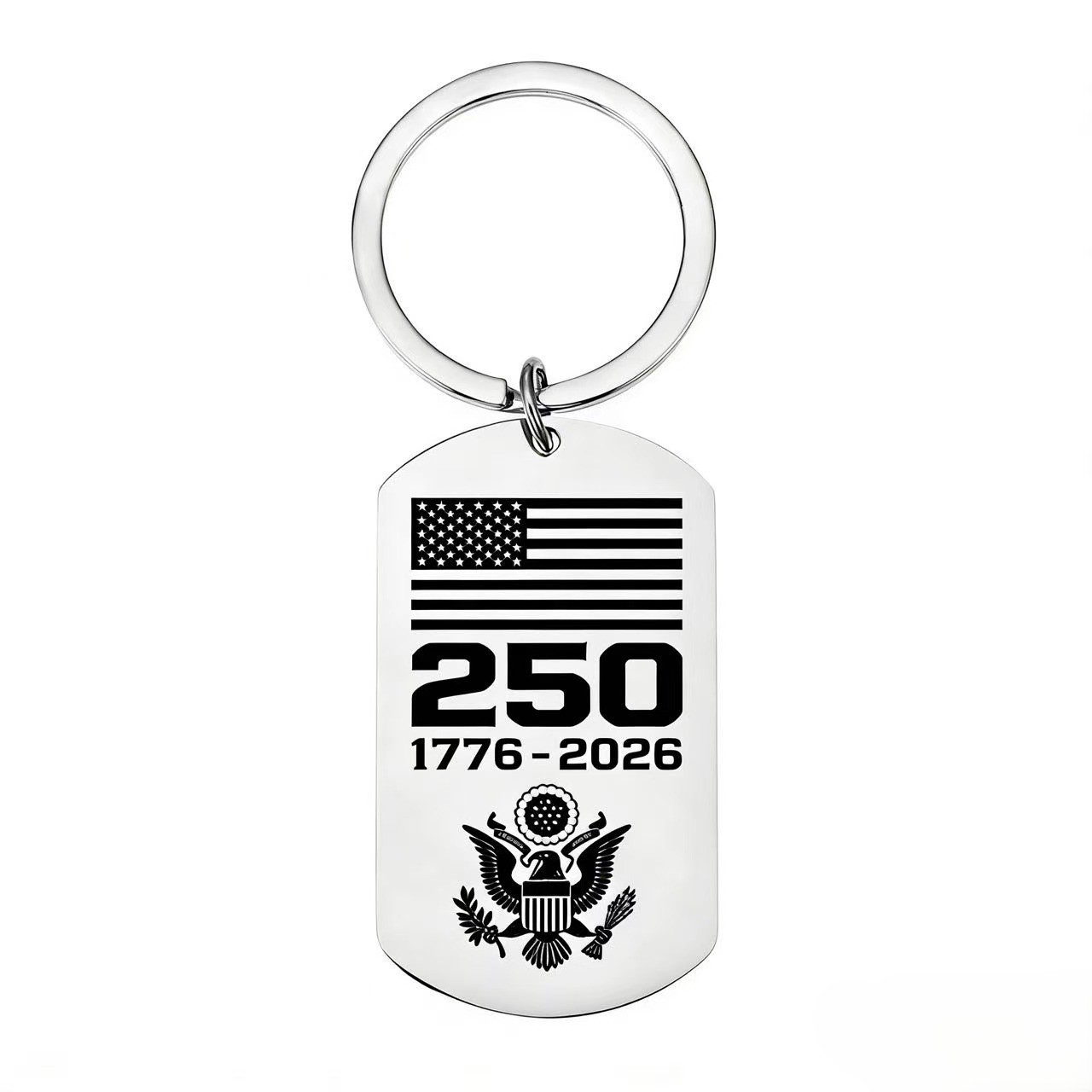 USA 250th Anniversary Laser Engraved Stainless Steel Keychain Bulk Wholesale Patriotic Memorial Souvenir Favors, America 1776-2026 Independence Day Commemorative Gift Key Ring for Events, Schools, Nonprofits
