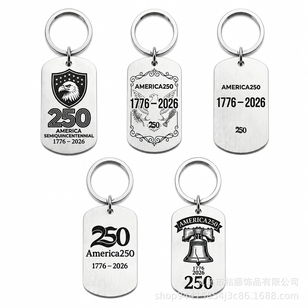 America 250 Stainless Steel Dog Tag Keychain - USA 250th Anniversary Patriotic Memorial Keepsake Bulk Wholesale
