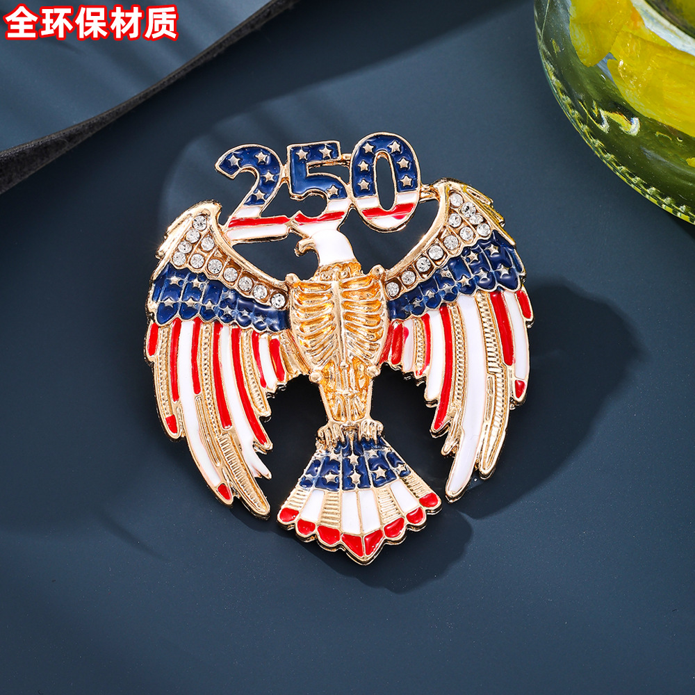 Patriotic USA Eagle Rhinestone Brooch Pin, America 250th Anniversary Independence Day Jewelry Accessory, Zinc Alloy Bling Eagle Pin for Jackets Hats Bags, Bulk Wholesale MOQ 100