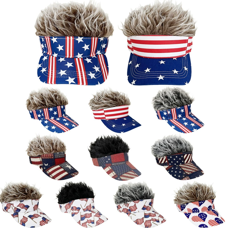 USA Flag Wig Cap 250th Anniversary Patriotic Baseball Hat Bulk Wholesale Independence Day Costume Hat Adjustable 1776-2026 Celebration Party Supplies