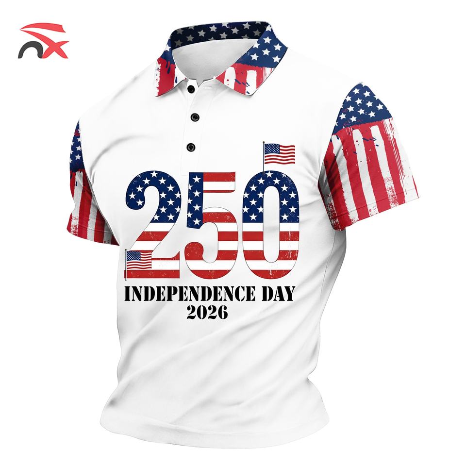 USA 250th Anniversary Polo Shirt Bulk - 1776-2026 Patriotic American Flag Polyester Polo, Independence Day Wholesale