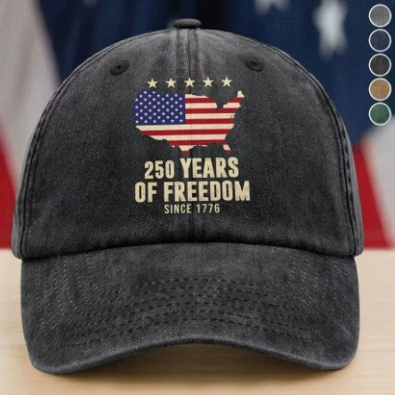 Washed Vintage Dad Cap Bulk β 250 Years of Freedom Since 1776, Unstructured Patriotic Baseball Hat Wholesale